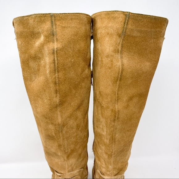 AEROSOLES Festivities Tall Boots Camel Tan Genuine Suede Leather Block Heel - Picture 9 of 9